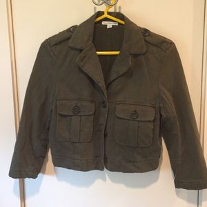 James Perse Olive Cropped Cotton Knit Jacket, Sz 2